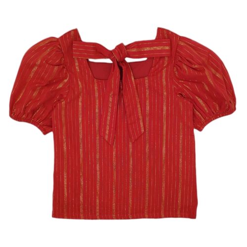 Blusa color rojo de escote cuadrado con mangas abullonadas para niña