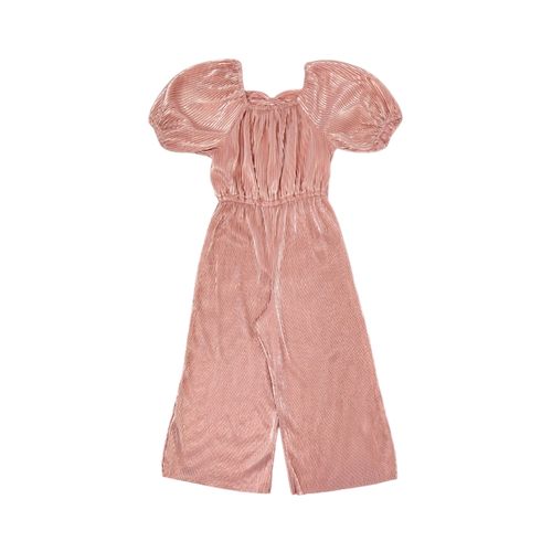 Jumpsuit color rosa de escote cuadrado con mangas abullonadas para niña