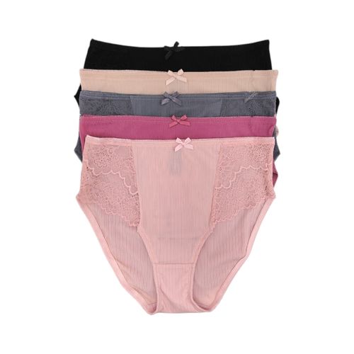 Set de 5 pantys en multicolor con detalle frontal de encaje y lazo decorativo para mujer