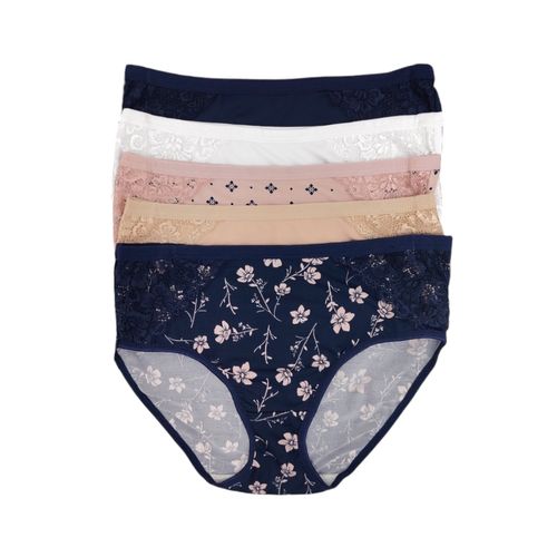 Set de 5 pantys en multicolor con detalle de encaje para mujer