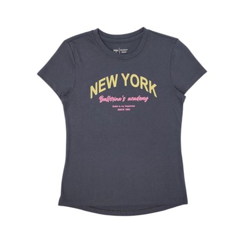 Camiseta color gris estampada de cuello redondo y mangas cortas para niña