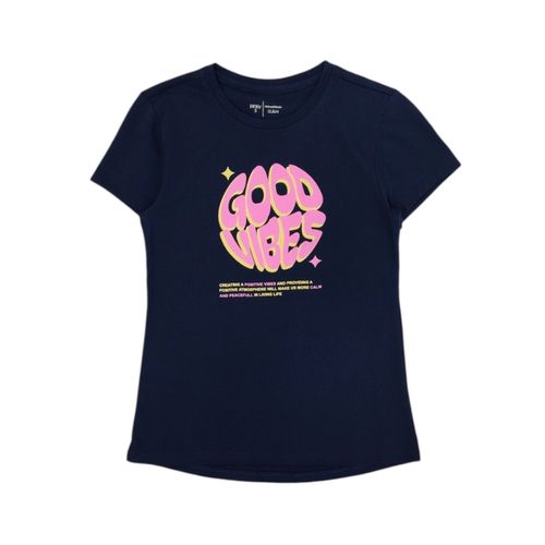 Camiseta color azul oscuro de cuello redondo y mangas cortas para niña