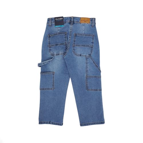 Jeans color azul con diseño lavado estilo recto para niño