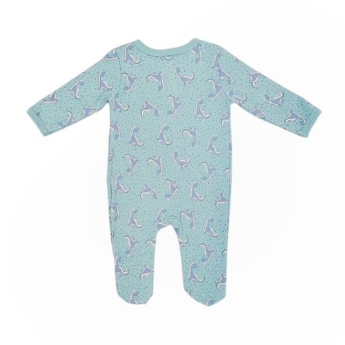 Pijama color celeste estampada de mangas largas con piecitos para bebé niño