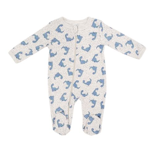 Pijama color ivory estampada de mangas largas con piecitos para bebé niño