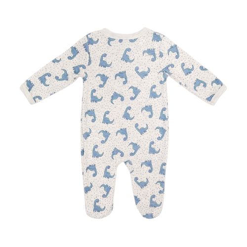 Pijama color ivory estampada de mangas largas con piecitos para bebé niño