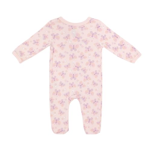Pijama color rosa estampada de mangas largas con piecitos para bebé niña