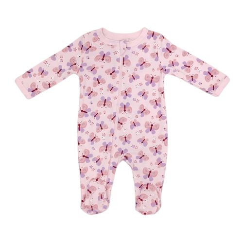 Pijama color rosado estampada de mangas largas con piecitos para bebé niña