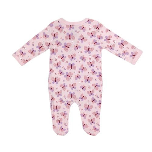 Pijama color rosado estampada de mangas largas con piecitos para bebé niña