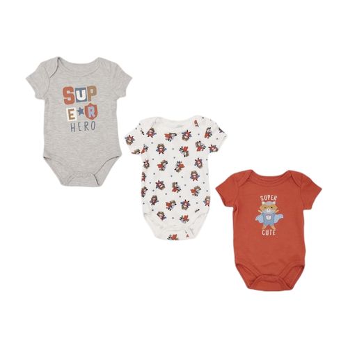 Set de 3 mamelucos en multicolor de cuello redondo y mangas cortas para bebé niño