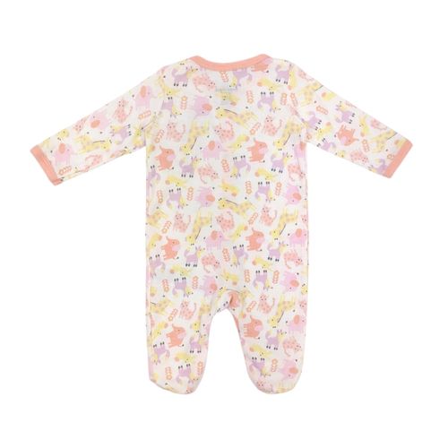 Pijama color rosa estampada de mangas largas con piecitos para bebé niña