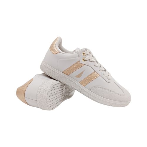 Sneakers casuales en color blancos con dorado para mujer