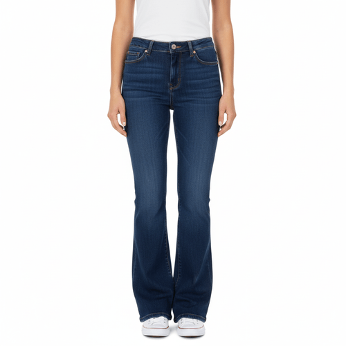 Flare jeans color azul oscuro lavado para mujer