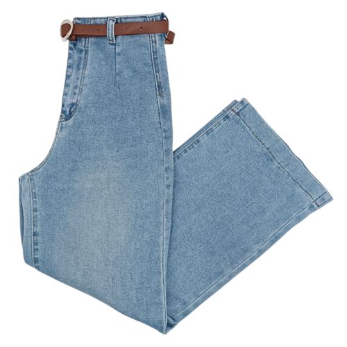 Wide leg cropped jeans azul claro lavado para mujer