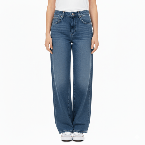 Wide leg cropped jeans azul lavado para mujer