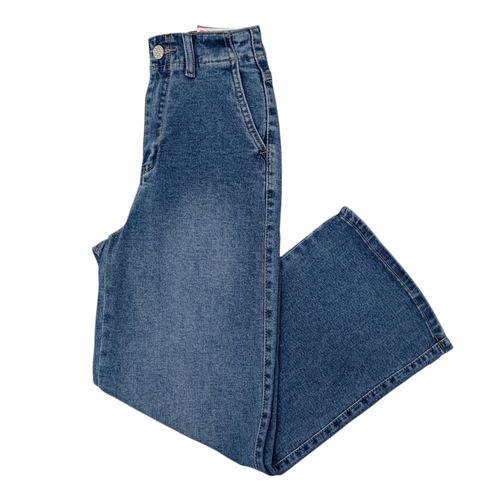 Wide leg cropped jeans azul lavado para mujer