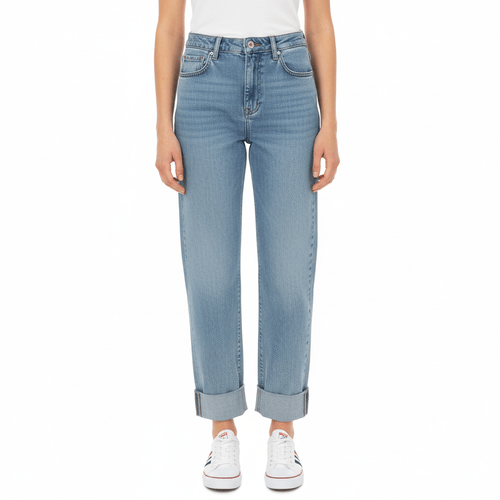 Straight jeans color azul claro de cintura alta para mujer