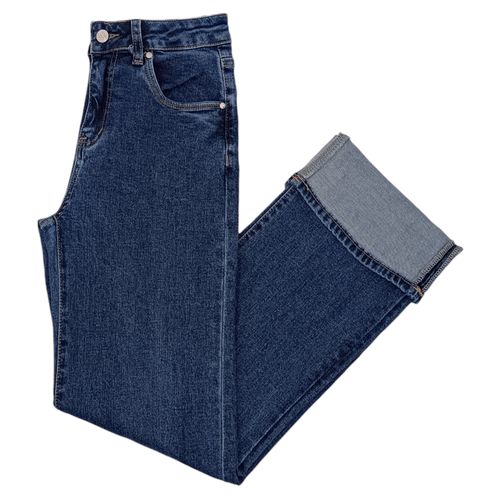 Straight jeans color azul oscuro de cintura alta para mujer