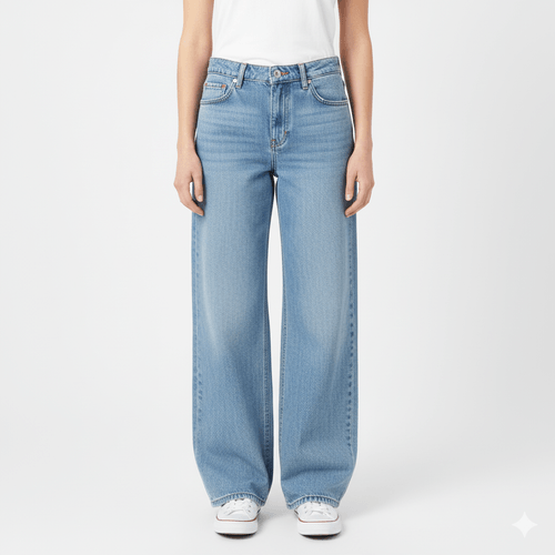 Wide leg jeans color azul claro para mujer