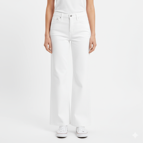 Wide leg jeans blanco de tiro alto para mujer