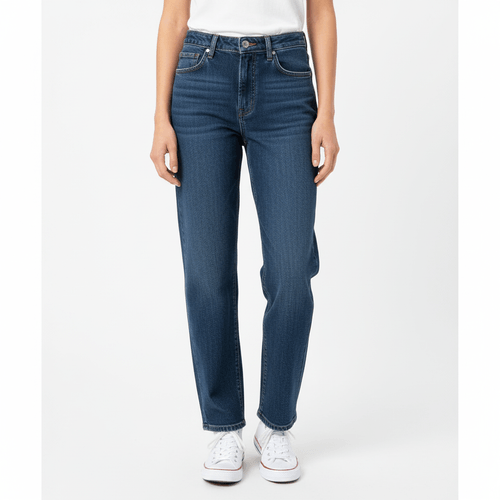Straight jeans azul oscuro lavado para mujer