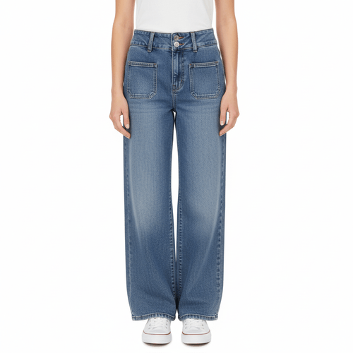 Straight jeans color azul lavado para mujer