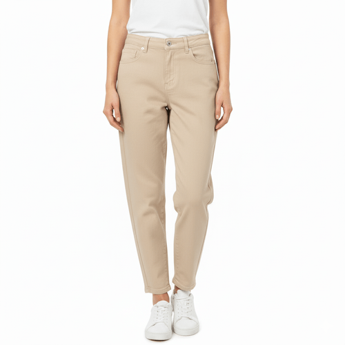 Carrot jeans color beige sólido para mujer