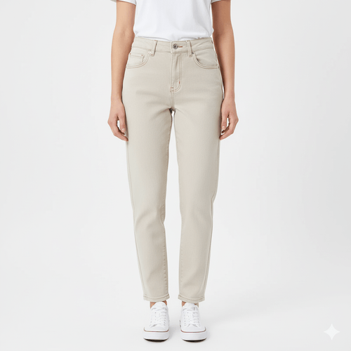 Mom fit jeans color ivory lavado para mujer