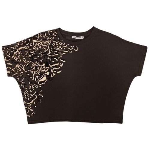 Crop top color café detalle animal print para mujer