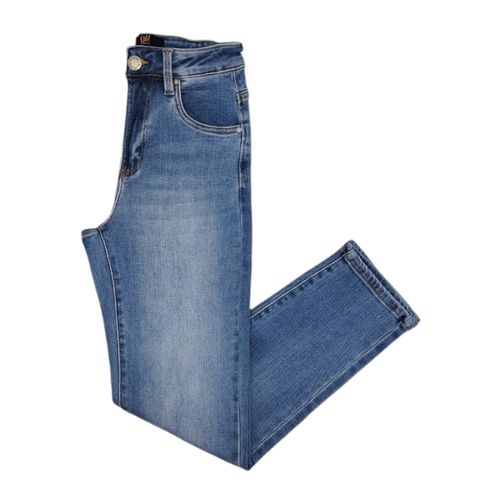 Mom fit jeans azul claro lavado para mujer