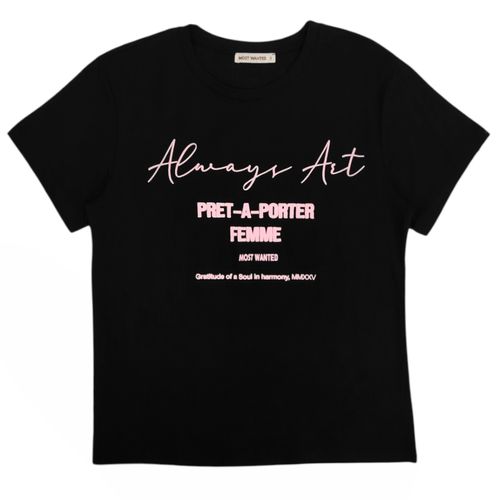 Camiseta Most Wanted color negro de cuello redondo y mangas cortas para mujer