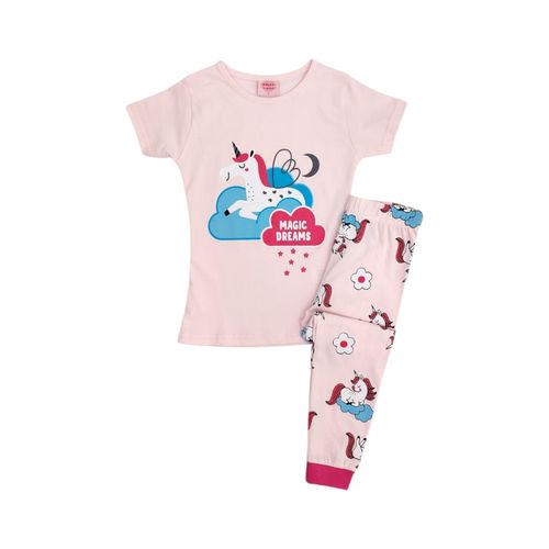 Pijama color rosa con camiseta de mangas cortas y pantalón para niña
