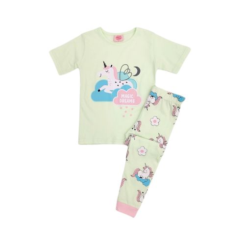 Pijama color verde con camiseta de mangas cortas y pantalón para niña