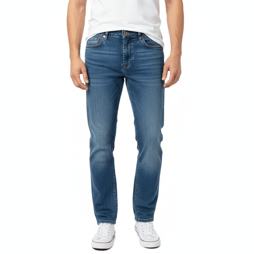 Wide leg jeans en color azul y detalle lavado para hombre