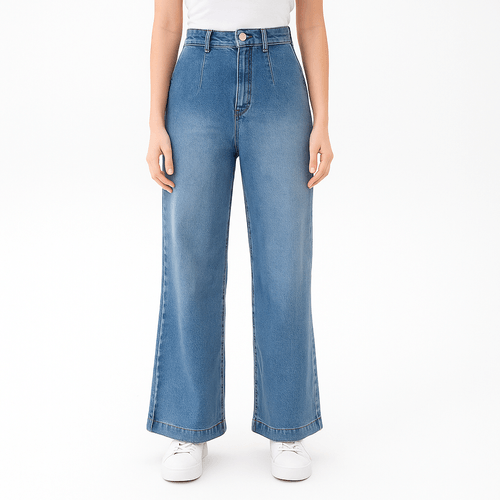 Wide leg jeans color azul lavado para mujer