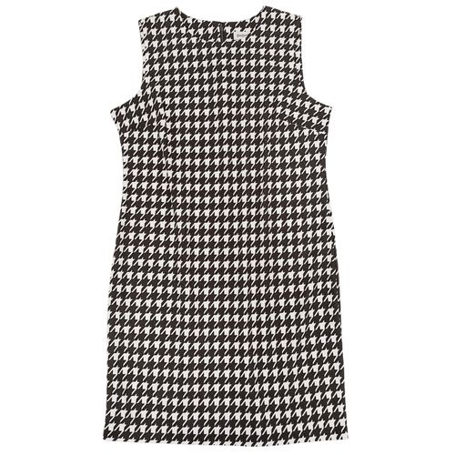 Vestido en tonalidades blanco y negro de cuello redondo desmangado para mujer