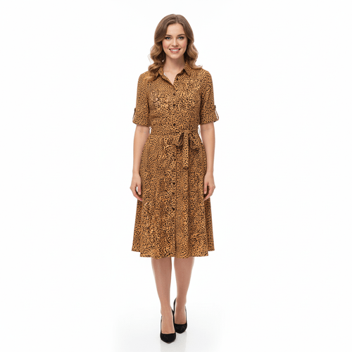 Vestido bicolor estilo camisero animal print para mujer