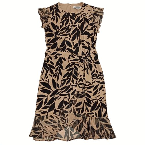 Vestido con diseño estampado de hojas en tonos beige y negro para mujer