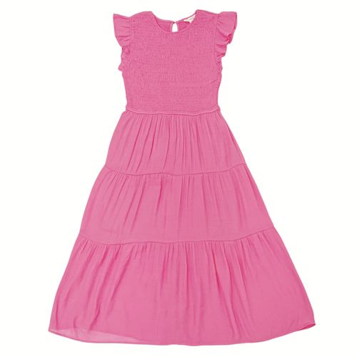 Vestido color rosa casual midi con vuelo para mujer