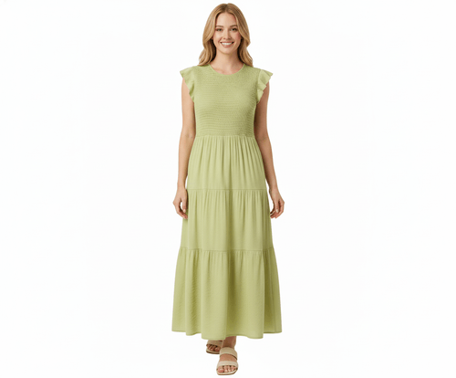 Vestido color verde claro casual midi con vuelo para mujer