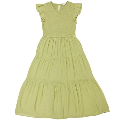 Vestido color verde claro casual midi con vuelo para mujer