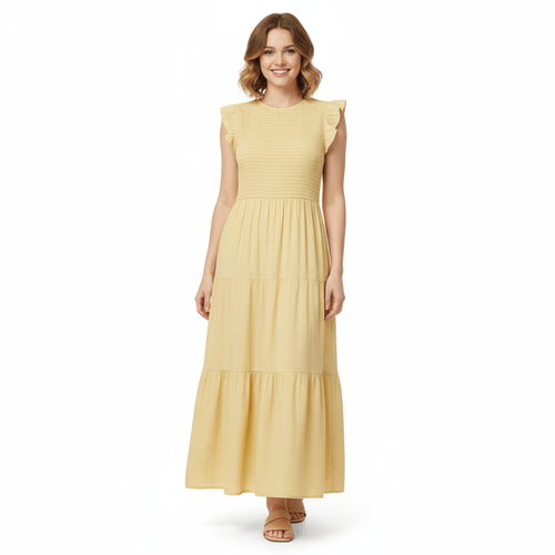 Vestido color amarillo casual midi con vuelo para mujer