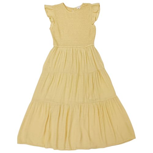 Vestido color amarillo casual midi con vuelo para mujer