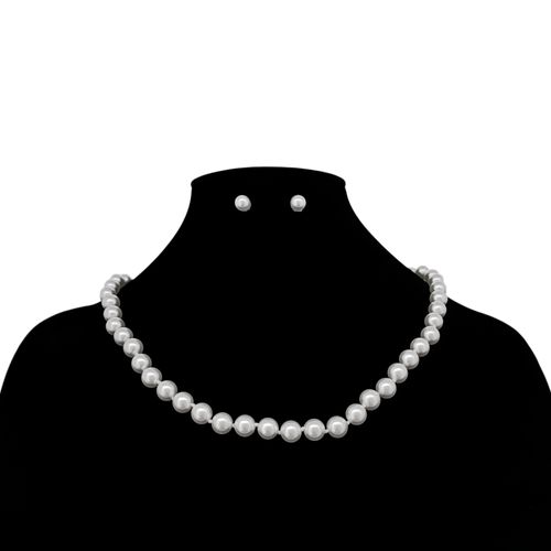 Set de aritos y collar color blanco de perlas para mujer