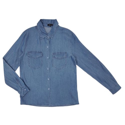 Blusa color azul tipo denim con mangas largas para mujer