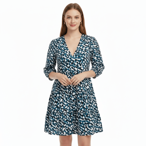 Vestido 3/4 en bicolor estampado para mujer