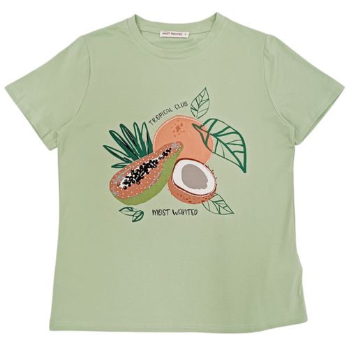 Camiseta verde con estampado para mujer