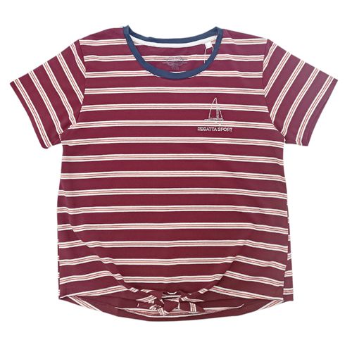 Camiseta en color vino rayada y detalle de nudo para mujer
