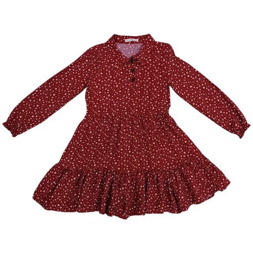 Vestido en color rojo estampado con mangas largas para niña