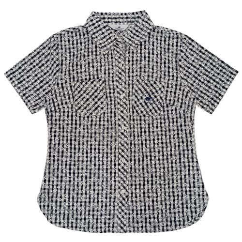 Blusa bicolor casual cuadriculada con mangas cortas para mujer